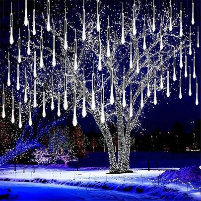 Christmas Meteor Shower Lights For Outdoor, Garden Lights, Snow Meteor Shower Lights LED Decorations For Trees, Yards, Gardens And Parties, Roof Decorations, Weddings, Ramadan, Christmas Tree Decoration Battery Powered (Without Battery)
