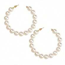 European And American Large Circle Pearls, Fashionable And Exaggerated Circle Pearl Earrings, Girls' Pearl Jewelry, Pearl Earrings, Suitable For Daily Wear, Suitable For Parties And Holidays As Gifts - 白色 - 查看 4
