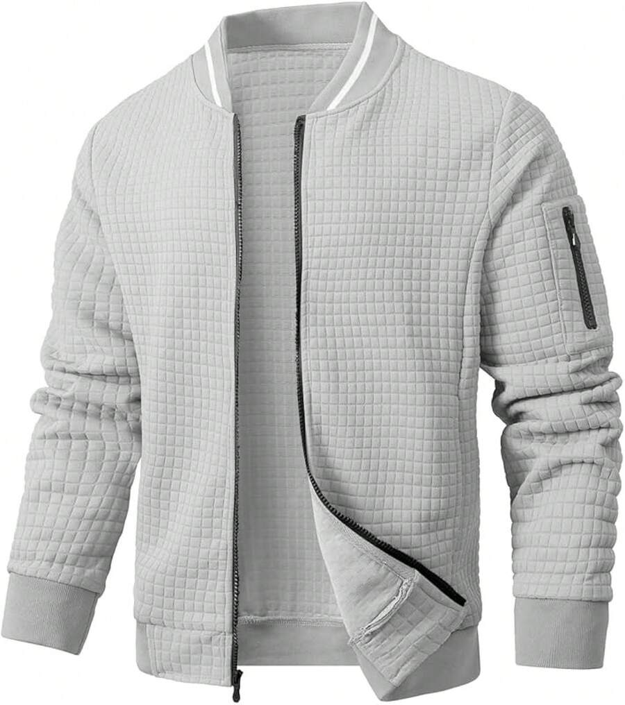 Mens Casual Lightweight CoatChristmas MQ4K - Light Grey - View 1
