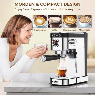 Sejoy Italian Semi-Automatic Espresso Machine, 20 Bar Coffee Machine, Detachable Water Tank, Espresso Machine Set, Control de temperatura, calefacción, fácil limpieza, prevención de la oxidación