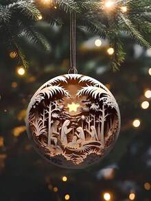 12件/1件 耶稣诞生场景装饰品，2D平面印刷圣诞耶稣主题圆形木质挂牌套装，圣诞树节日装饰，经典圣母玛利亚和耶稣诞生图案，适合新年、圣诞节、感恩节和其他纪念日装饰客厅和教堂，适合作为精美的家庭礼物赠送朋友，2D平面木质，冬日仙境装饰家居派对 - 彩色 - 查看 4