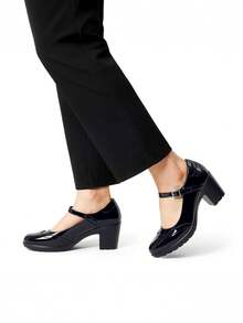 Women Round Toe Mary Jane Oxfords 2.8-Inch Chunky Heels Pumps Fashion Classic Elegant Dating Retro Style Oxfords Shoes - 黑色 - 查看 10