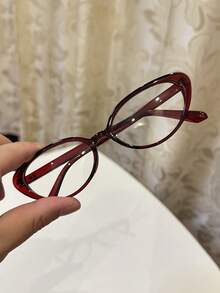 1副女士休闲复古猫眼红色小框素面眼镜，适合日常佩戴和街拍 - 多色 - 查看 5