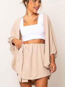 Kimono Set Shorts Skirt + Kimono Women's Blogger Max Shirt Cardigan - Beige - View 5