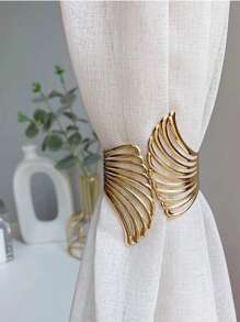 2pcs/1PC Golden/Silvery Double Wing Pattern Spring Curtain Tiebacks, Design Unique, With Adjustable Hollow Curtain Buckle, Suitable As A Bedroom Curtain Tie Or Living Room Curtain Tie, 57gsm