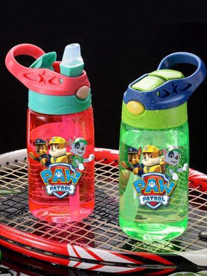 Paw Patrol 1 Pieza Taza de agua de fiesta Paw Patrol de 500ml/16oz, botella de agua de gran capacidad con pajita, asa portátil y a prueba de fugas, adecuada para fiestas de cumpleaños, Acción de Gracias, Halloween y Navidad (Los patrones de estrella de cinco puntas y triángulo en la tapa de la taza se envían al azar)