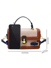 Retro Women's Crossbody Bag - Vintage Spliced Messenger Purse With Square Metal Buckle - 藏蓝色 - 查看 2