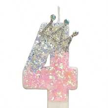 1pc Glitter Birthday Number Candle, 3D Design Cake Birthday Party Wedding Anniversary Celebration Supplies, Glitter Blue Crown Theme Birthday Decoration, Happy Birthday Party Supplies, Number 0 1 2 3 4 5 6 7 8 9