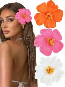 1朵芙蓉花，人造花，适用于夏威夷主题派对、夏季派对DIY装饰、草裙舞女孩礼物发饰（白色）、婚礼新娘发饰，也适合学生、学校活动、约会、感恩节、教师节、圣诞节礼物、秋冬季发饰、头饰、女士发饰。