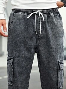Pantalones vaqueros para hombre, pantalones harem para hombre, pantalones ajustados con bolsillos. - Gris - Ver 4