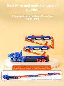 儿童超大恐龙滑轨车，超长轨道，一键弹出，可变形，室内/室外双模式，可玩耍，可收纳多辆迷你车，男孩亲子互动益智玩具，儿童礼物（合金车颜色和款式随机） - 彩色 - 查看 8