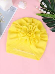 8 colores disponibles Sombrero para niños, tela sólida suave y cálida de punto elástico hecho a mano, sombrero de bebé con flor plisada de degradado giratorio. Suministros para recién nacidos, artículo decorativo lindo, conjunto esencial de sombrero cálido de otoño/invierno para niños