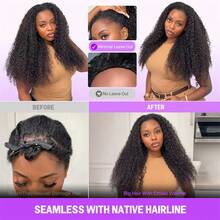 Jerry Curly One Fit All Half Wigs Human Hair 3 In 1 Half Wig Curly Wear & Go Drawsting Wigs No Glue Need Flip Over Half Wig Seamless Clip In  Deep Wave Headband Wig Beginner Friendly For Women - Natural Black - 查看 6