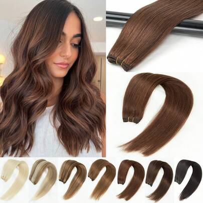 Sewn-In Hair Extensions, Real Human Hair, Remy Straight Hair Bundles, Handmade Double-Layer Sewn-In Extensions, Available In Multiple Colors