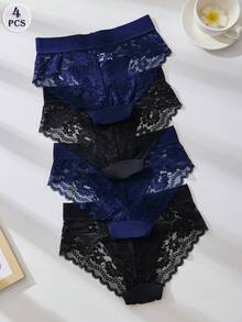 DORSU 4 件套女士高腰蕾丝内裤，宽腰带，舒适透气无缝设计，性感蕾丝 - 彩色 - 查看 5