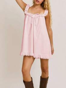 Women's Y2k Summer Mini Dress Sleeveless Square Neck Tie Bow Front Solid Color Dress Spaghetti Strap Open Back Short Dress Going Out Dress Club Streetwear Beach Party Aesthetic Clothes - Hồng - Xem 2