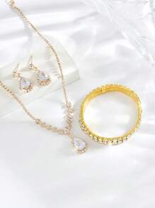 4pcs/Set Bridal Jewelry Accessories Necklace, Earrings, Bracelet, For Wedding, Party, Street, Thanksgiving