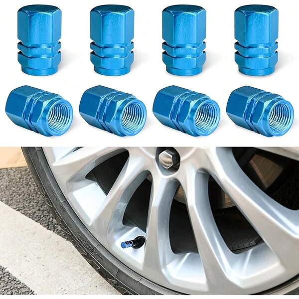 New-  8 PCS Car Tire Vae Stem Caps, Aluminum Alloy Wheel Vae Covers  Rubber O-Ring, Corrosion Ristant Leak-Proof Tire Air Cap T, Universal For SUV, Truck, Motorcycle, Bike (Light Blue)