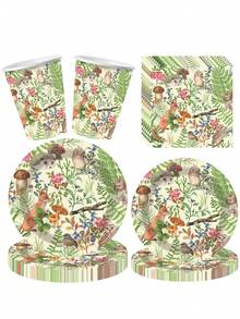 10 قطعة مجموعة أدوات المائدة القابلة للتخلص منها لحفلة الحياة البرية - صينية ورقية وكوب ورقي وورق منسدل، مناسبة لحفلات عيد الميلاد ذات موضوع الحياة البرية، حفلات عائلية، حفلات الأصدقاء، التخييم، الرحلات الخارجية وغيرها من الاحتياجات