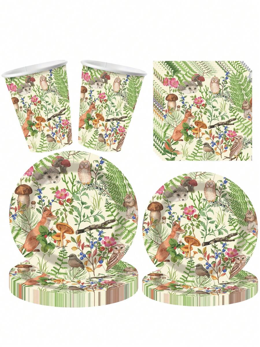 10 قطعة مجموعة أدوات المائدة القابلة للتخلص منها لحفلة الحياة البرية - صينية ورقية وكوب ورقي وورق منسدل، مناسبة لحفلات عيد الميلاد ذات موضوع الحياة البرية، حفلات عائلية، حفلات الأصدقاء، التخييم، الرحلات الخارجية وغيرها من الاحتياجات