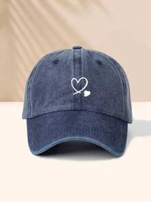 1pc Navy Blue Double Heart Baseball Cap, Outdoor Sun Hat, Unisex Essential Item - Dark Blue - View 2