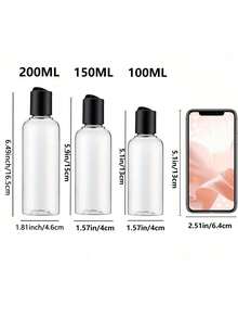 5 个 6.7 盎司透明塑料可再填充瓶，带黑色圆盘顶盖，透明塑料空挤压瓶，带圆盘顶翻盖，旅行容器小型防漏挤压瓶，带黑色翻盖，适用于洗漱用品、洗发水、乳液、护发素、旅行装化妆品、居家旅行，黑色 50ml/80ml/100ml//150ml/200ml - 彩色 - 查看 9