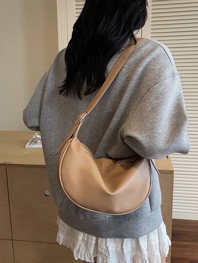 Bolso de hombro/cruzado de gran capacidad, versátil, de moda, casual, de diseño de nicho, minimalista, de unicolor con cremallera, bolso tipo silla de montar, bolso de viaje tipo empanadilla