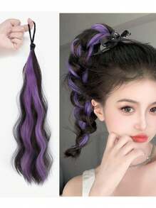 18 pulgadas Peluca de fibra resistente al calor para mujeres blancas, extensión de cola de caballo negra, extensiones de cabello postizo