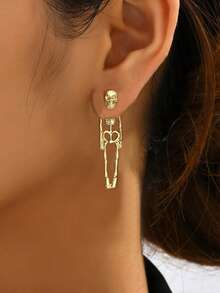 1 Pair Fashionable Unisex Metal Skeleton Skull Stud Earrings, Halloween Party Jewelry