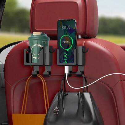 1 件装黑色多功能汽车挂钩杯架储物盒座椅靠背手机饮料架收纳盒