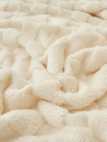 1 件象牙色华夫格毛绒柔软舒适毛毯，适合卧室和客房 - 奶油白 - 查看 4