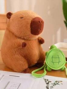 25cm Capybara Plush Toy Simulation Capybara Stuffed Animals Plushie With Turtle Schoolbag For Kids Birthday Christmas Gift Throw Pillow, The Perfect Decoration - The Perfect Gift. The Perfect Choice For Home Room Decoration, Sofa Decoration