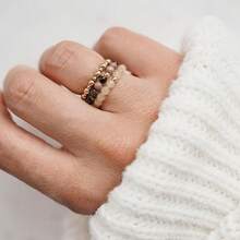 3 件套女士天然石、淡水珍珠、贝壳戒指套装，手工制作的弹性可调节戒指，简约优雅的珠宝配饰，适合日常、节日、婚礼、派对佩戴 - 彩色 - 查看 7