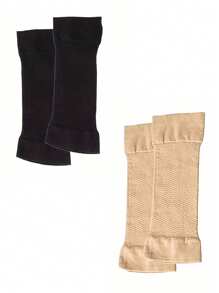 1/2 对压缩手臂和手腕套 - 肘部支撑，适合瑜伽、健身和日常穿着 - 透气尼龙材质，混合颜色，手臂收紧袖子|透气面料