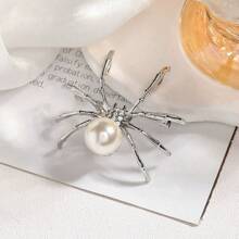 1pc Halloween Spider Brooch Pin, Luxury Vintage Accessory Pearl Decor Lapel Pin, Minimalist Alloy Versatile Brooch Office Accessories Shirts Jacket Jewelry Christmas