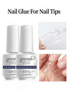 2片装凝胶美甲贴片胶水，固体指甲胶水，18ml，需灯固化，固体可卸胶水，超强指甲胶水，适用于亚克力指甲延长、假指甲、按压式指甲。 - 無色 - 查看 8