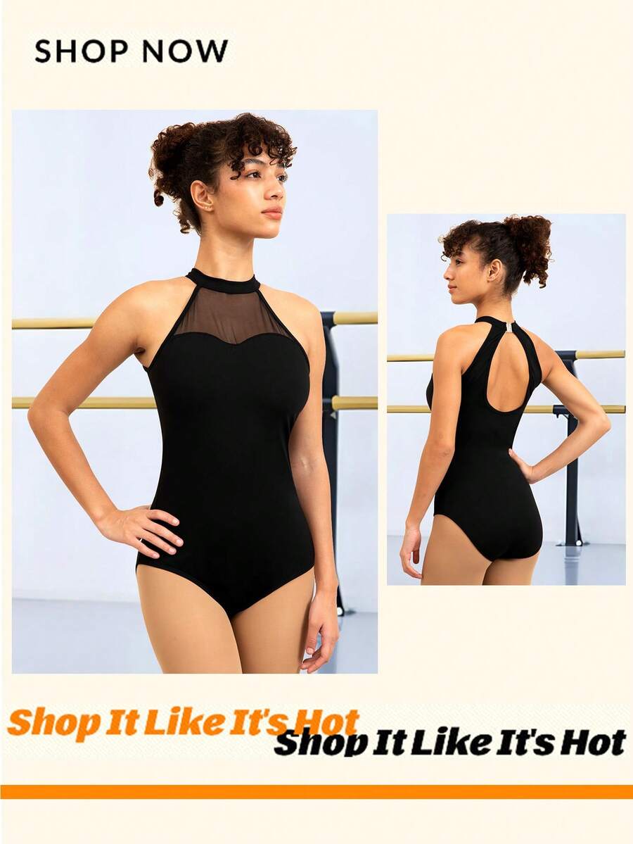Bộ đồ liền thân nhảy múa ba lê không tay cho nữ, dành cho người lớn, trang phục hóa trang Halloween, áo ba lỗ hở lưng thanh lịch và lớp lót mềm mại, quần áo ba lê, bộ đồ liền thân nhảy múa - màu đen - Xem 1