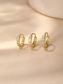 EleRunis 1 PC 925 Sterling Silver Classic Cubic Zirconia 6mm-8mm Huggie Hoop Earrings 18K Gold Plated Hypoallergenic Tiny Cartilage Huggie Earring Piercing Jewelry For Women Daily Wear - Gold - View 7