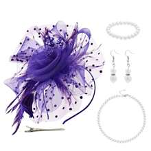 D EXCEED 1/4 件迷人帽子，带花朵网眼丝带羽毛，头带和夹子，适合女士茶会头饰，适合鸡尾酒教堂婚礼派对肯塔基赛马会