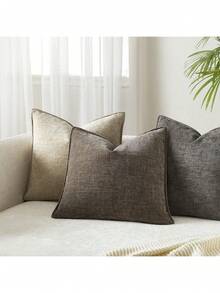 1 pieza (sin relleno de almohada) Funda de almohada lumbar de chenilla de 16x24 pulgadas, suave y texturizada, para decoración de sofá, cama y hogar, funda de cojín decorativa de color sólido - Café integral - Ver 6