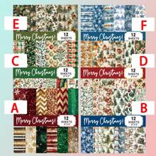 12-Sheet Merry Christmas Scrapbooking Base Paper Set​​ – Featuring Snowman, Leaf, And Snowflake Designs, This Christmas-Themed Craft Paper Serves As A Versatile Background For Journal Collages, DIY Gift Wrapping, And Holiday-Themed Projects.