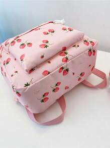 3pcs Backpack Set - Fashionable Large Capacity Backpack + Lunch Bag + Pencil Case, Includes Laptop Compartment, Strawberry Pattern Backpack With Adjustable Shoulder Straps And Spacious Multi-Pockets - Lightweight Zipper Bags, Suitable For Women/Girls/Students/Teens/Graduates, Perfect For Outdoor/Travel/Middle School/High School/College