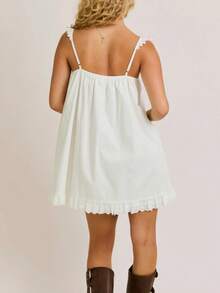 Women's Y2k Summer Mini Dress Sleeveless Square Neck Tie Bow Front Solid Color Dress Spaghetti Strap Open Back Short Dress Going Out Dress Club Streetwear Beach Party Aesthetic Clothes - 白色 - 查看 5