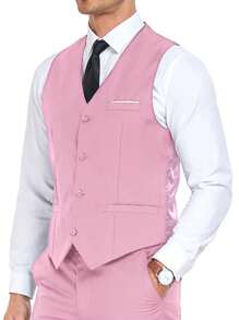 Furuyal Men's Suits Vest Formal Dress Waistcoat Gentleman Solid Slim Fit Casual Dress Vest Party Prom Business Wedding Pink Size XS-3XL