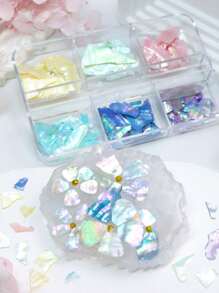 6 Cores/Caixa Fatias de Conchas de Sereia Aurora Aurora, Glitter Lantejoulas, Flocos Irregulares Cintilantes, Material de Enchimento para Molde de Resina Epóxi, Suprimentos de Fabricação de Joias DIY