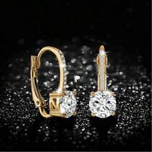 1pair French Style Copper Micro-Set Cubic Zirconia Earrings, Versatile And Exquisite Elegant Design Ear Studs For Women's Banquet And Wedding Wear - 多鑽 - 查看 1