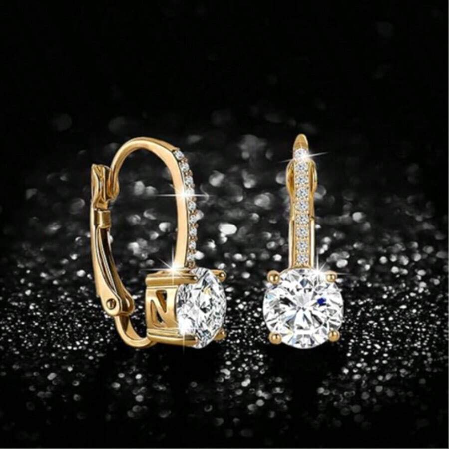1pair French Style Copper Micro-Set Cubic Zirconia Earrings, Versatile And Exquisite Elegant Design Ear Studs For Women's Banquet And Wedding Wear - 多鑽 - 查看 1