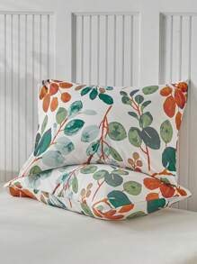 Set de funda nórdica con estampado de hojas botánicas de 2/3 piezas, set de ropa de cama moderno y de estilo cottage para todas las estaciones, suave y transpirable, lavable a máquina (1 funda nórdica + 1/2 fundas de almohada, sin relleno)