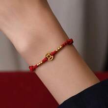 1 Stück modisches rotes Seil Kupfermünze Glücksarmband für Frauen und Männer, größenverstellbar, handgefertigt, Armreif Schmuck