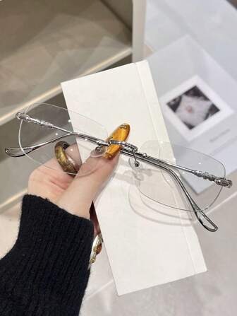 1 件铜色几何银色无框眼镜装饰现代简约风格 Ins 风格女士透明眼镜适合日常生活办公室约会服装节日礼物返校必备周末服装时尚配饰